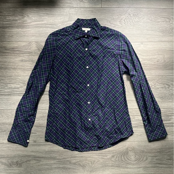 Ann Mashburn Green Blue Plaid Long Sleeve Fitted Womens Button Down Top Size M - Picture 1 of 6